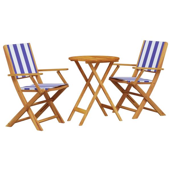 Grote foto vidaxl 3 delige bistroset stof en massief hout blauw en wit tuin en terras tuinmeubelen