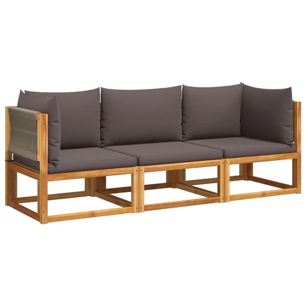 Grote foto vidaxl 3 delige loungeset met kussens massief acaciahout tuin en terras tuinmeubelen