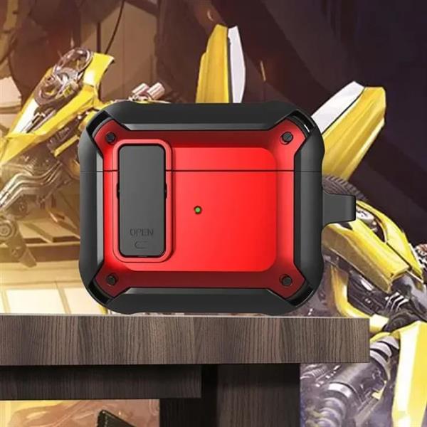 Grote foto shockproof hoesje voor airpods pro met slot en karabijnhaak airpod case cover skin rood telecommunicatie mobieltjes
