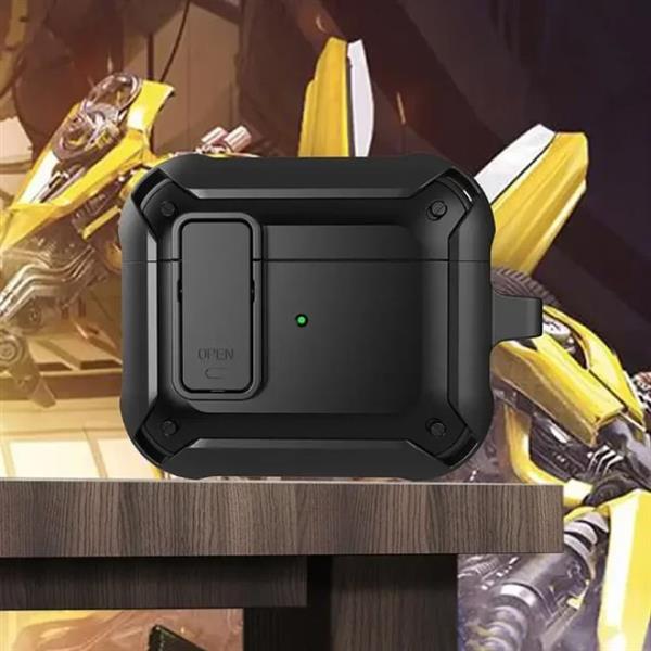 Grote foto shockproof hoesje voor airpods pro met slot en karabijnhaak airpod case cover skin zwart telecommunicatie mobieltjes