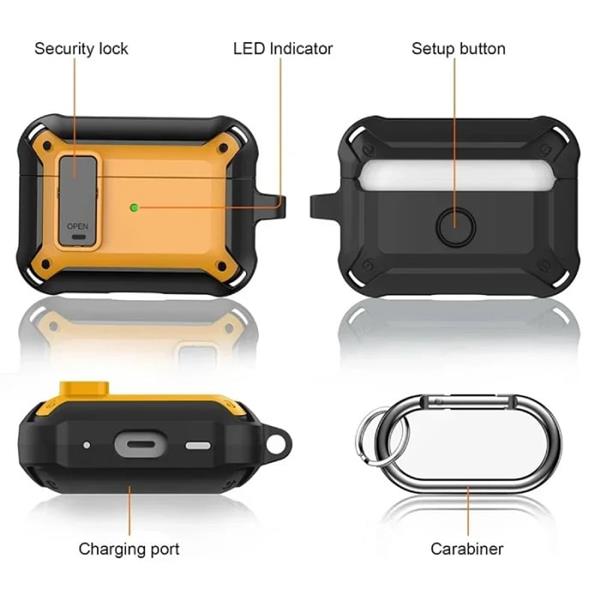 Grote foto shockproof hoesje voor airpods 3 met slot en karabijnhaak airpod case cover skin blauw telecommunicatie mobieltjes