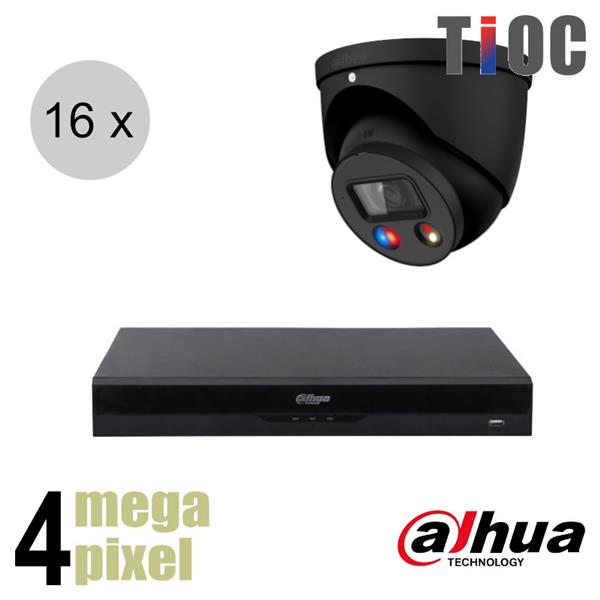 Grote foto dahua 4mp ip cameraset tioc 16 turret dome camera actieve afschrikking 2.8mm 30m ips16 audio tv en foto videobewakingsapparatuur