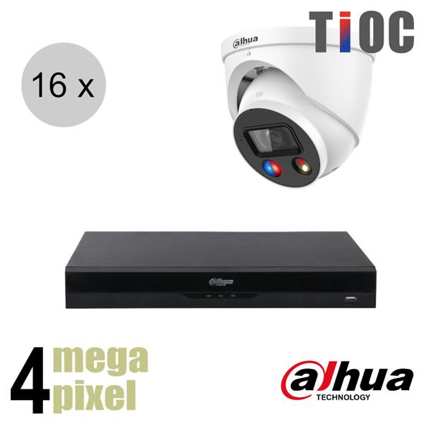 Grote foto dahua 4mp ip cameraset tioc 16 turret dome camera actieve afschrikking 2.8mm 30m ips16 audio tv en foto videobewakingsapparatuur