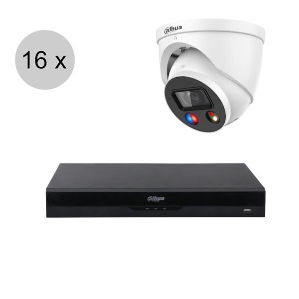 Grote foto dahua 4mp ip cameraset tioc 16 turret dome camera actieve afschrikking 2.8mm 30m ips16 audio tv en foto videobewakingsapparatuur