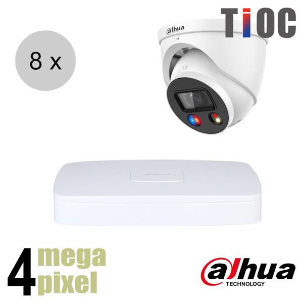 Grote foto dahua 4mp ip cameraset tioc 8 turret dome camera actieve afschrikking 2.8mm 30m ips84d audio tv en foto videobewakingsapparatuur