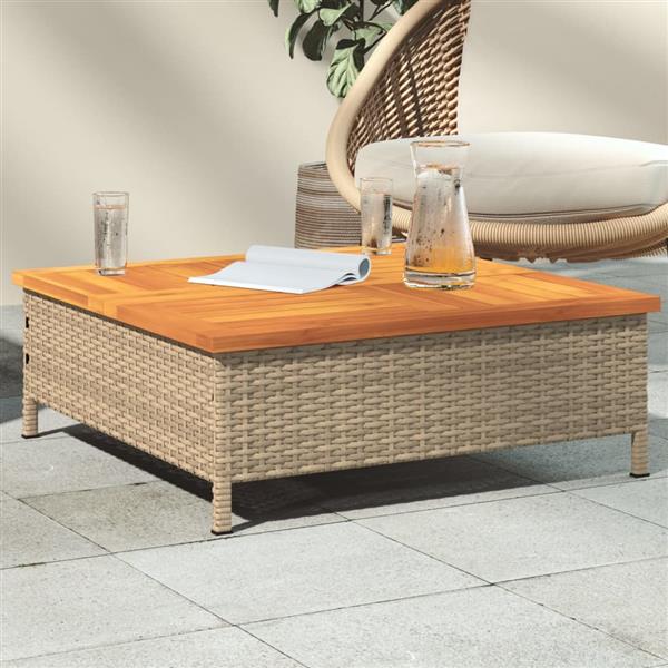 Grote foto vidaxl tuintafel 70x70x25 cm poly rattan en acaciahout beige tuin en terras tuinmeubelen