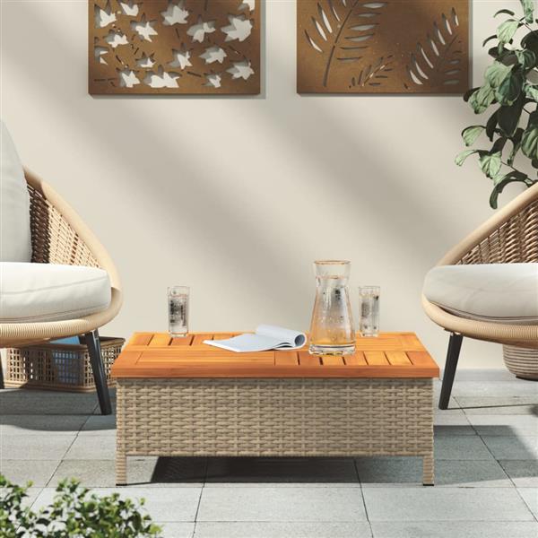 Grote foto vidaxl tuintafel 70x70x25 cm poly rattan en acaciahout beige tuin en terras tuinmeubelen