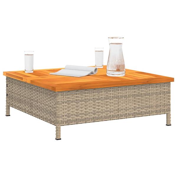 Grote foto vidaxl tuintafel 70x70x25 cm poly rattan en acaciahout beige tuin en terras tuinmeubelen