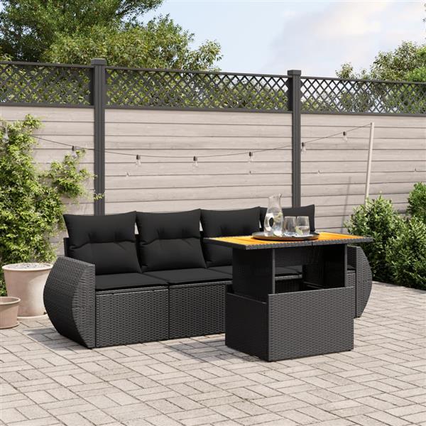 Grote foto vidaxl 5 delige loungeset met kussens poly rattan zwart tuin en terras tuinmeubelen