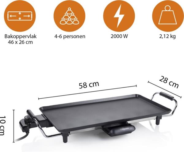 Grote foto tristar bakplaat bp 2965 gourmet bakplaat grillplaat 46 cm voor 4 tot 6 personen met regelba huis en inrichting keukenbenodigdheden