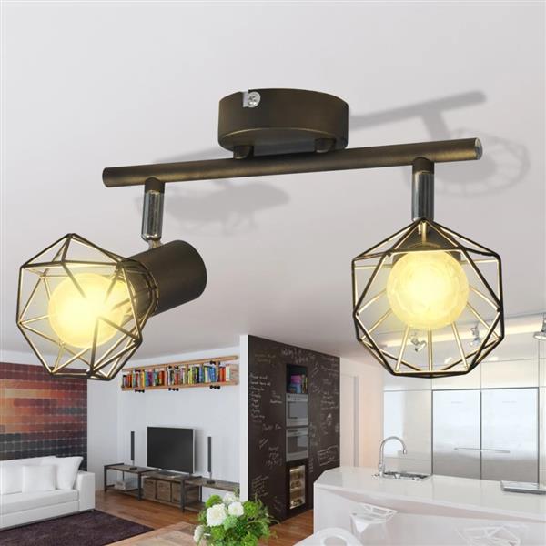 Grote foto vidaxl plafondlamp met 2 led industri le stijl zwart huis en inrichting plafondlampen