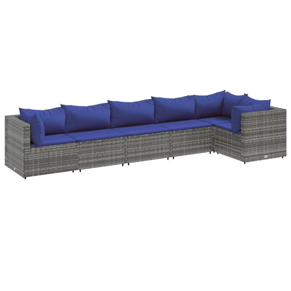 Grote foto vidaxl 6 delige loungeset met kussens poly rattan grijs tuin en terras tuinmeubelen