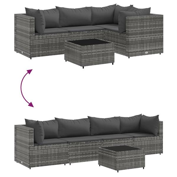 Grote foto vidaxl 5 delige loungeset met kussens poly rattan grijs tuin en terras tuinmeubelen