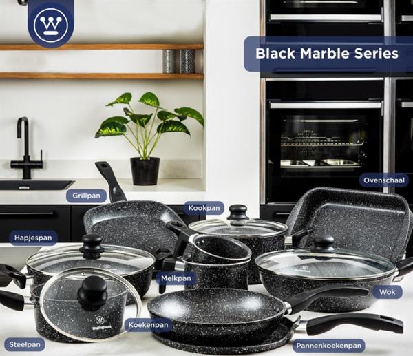 Grote foto westinghouse hapjespan inductie 32 cm zwart marmer met deksel pfoa vrij verpakking besch huis en inrichting kookgerei