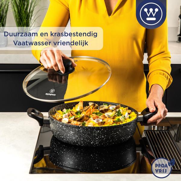 Grote foto westinghouse hapjespan inductie 32 cm zwart marmer met deksel pfoa vrij verpakking besch huis en inrichting kookgerei