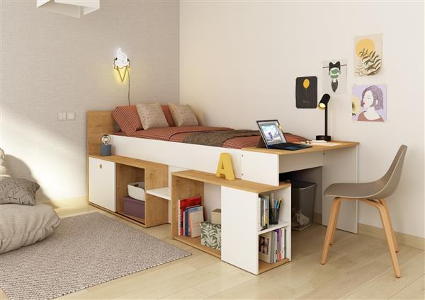 Grote foto gaby kajuitbed met bureau en bergruimte wit eiken trasman antiek en kunst stoelen en banken