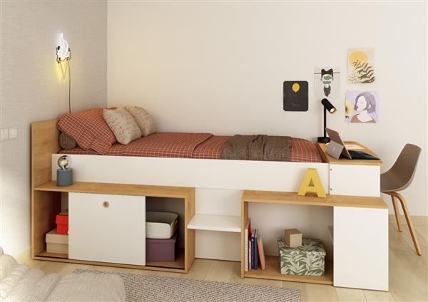 Grote foto gaby kajuitbed met bureau en bergruimte wit eiken trasman antiek en kunst stoelen en banken
