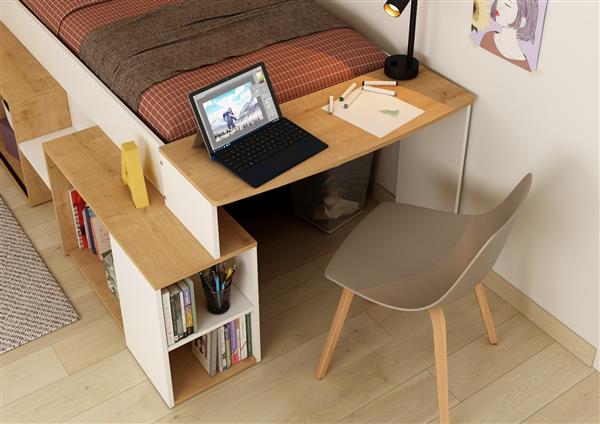 Grote foto gaby kajuitbed met bureau en bergruimte wit eiken trasman antiek en kunst stoelen en banken