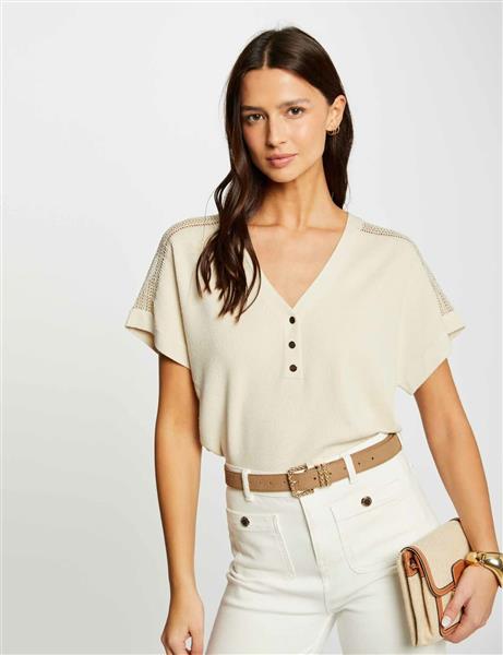 Grote foto jumper v neck short sleeves 242 marge light beige kleding dames t shirts
