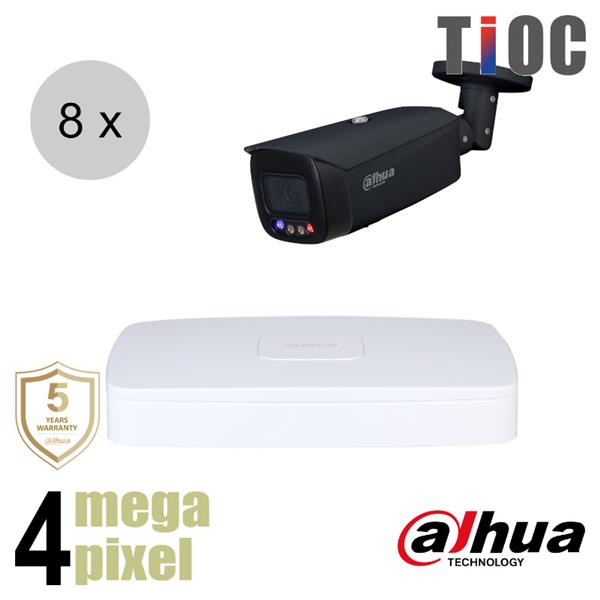 Grote foto dahua 4mp ip cameraset tioc 8 bullet camera actieve afschrikking 2.8mm 30m ips84db4 audio tv en foto videobewakingsapparatuur