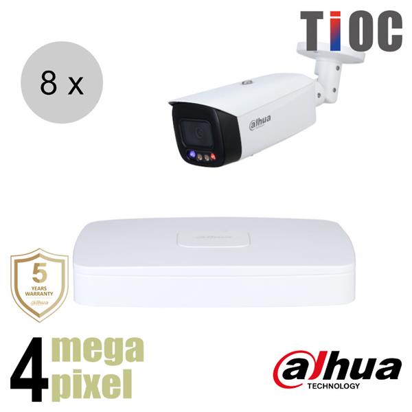 Grote foto dahua 4mp ip cameraset tioc 8 bullet camera actieve afschrikking 2.8mm 30m ips84db3 audio tv en foto videobewakingsapparatuur