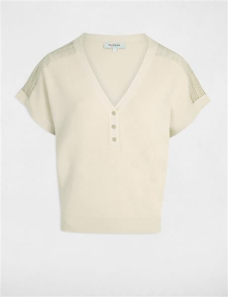 Grote foto jumper v neck short sleeves 242 marge light beige kleding dames t shirts