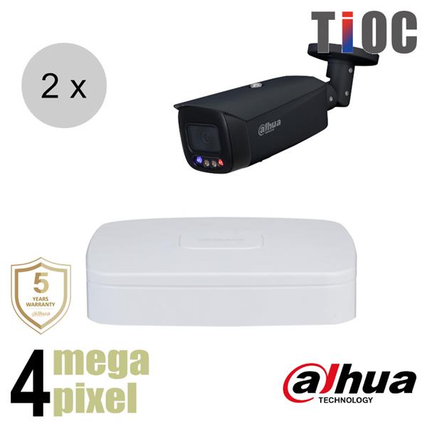 Grote foto dahua 4mp ip cameraset tioc 2 bullet camera actieve afschrikking 2.8mm 30m ips24db4 audio tv en foto professionele video apparatuur