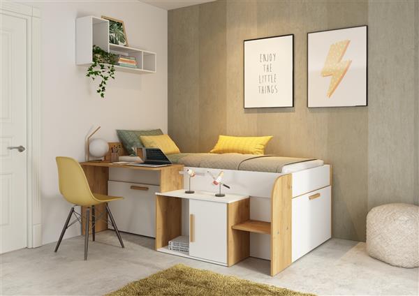 Grote foto sacha kajuitbed met bureau en bergruimte wit eiken trasman antiek en kunst stoelen en banken
