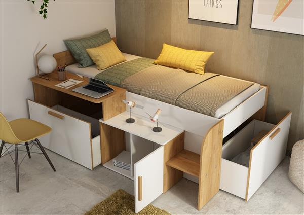 Grote foto sacha kajuitbed met bureau en bergruimte wit eiken trasman antiek en kunst stoelen en banken