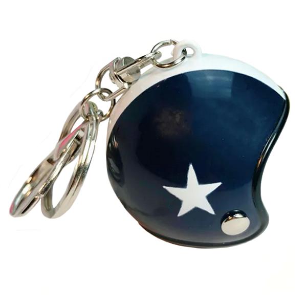 Grote foto sleutelhanger jethelm donkerblauw met witte ster motoren kleding