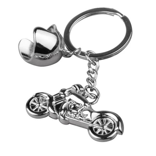 Grote foto sleutelhanger zilveren motor met jethelm motoren kleding