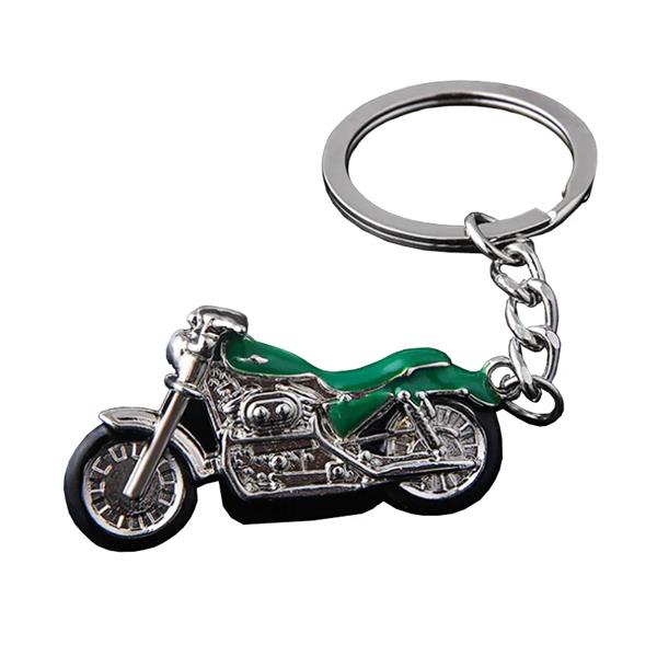 Grote foto sleutelhanger zilveren motor met groen motoren kleding