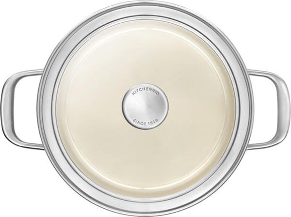 Grote foto kitchenaid steel core enamel kookpan 20cm 3 7l amandelwit inductie pfas vrij huis en inrichting kookgerei