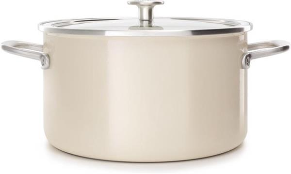 Grote foto kitchenaid steel core enamel kookpan 20cm 3 7l amandelwit inductie pfas vrij huis en inrichting kookgerei