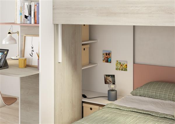 Grote foto palatino hoekstapelbed met bureau kast en lade 90x190 witgrenen oudroze trasman huis en inrichting bedden