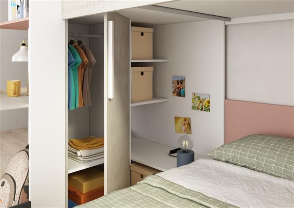 Grote foto palatino hoekstapelbed met bureau kast en lade 90x190 witgrenen oudroze trasman huis en inrichting bedden