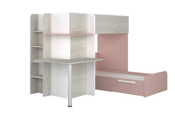 Grote foto palatino hoekstapelbed met bureau kast en lade 90x190 witgrenen oudroze trasman huis en inrichting bedden