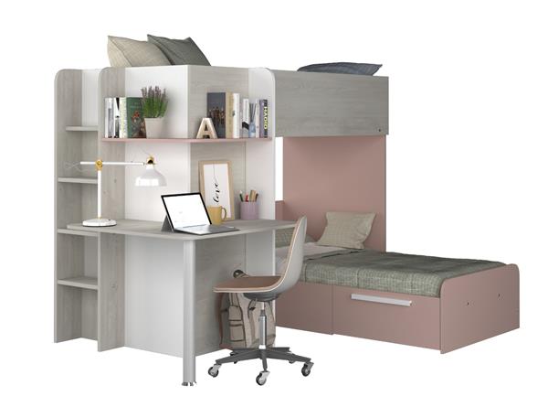 Grote foto palatino hoekstapelbed met bureau kast en lade 90x190 witgrenen oudroze trasman huis en inrichting bedden
