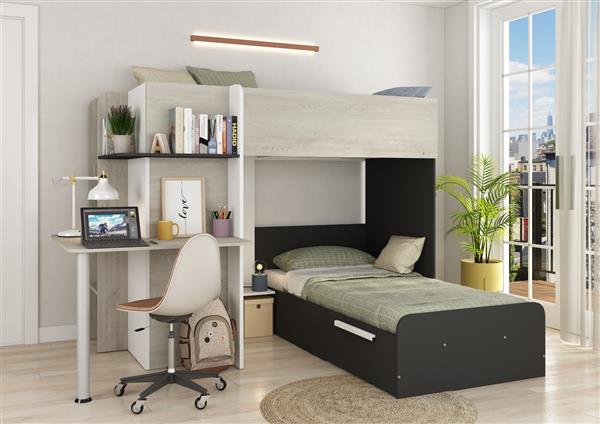 Grote foto palatino hoekstapelbed met bureau kast en lade 90x190 witgrenen antraciet trasman huis en inrichting bedden