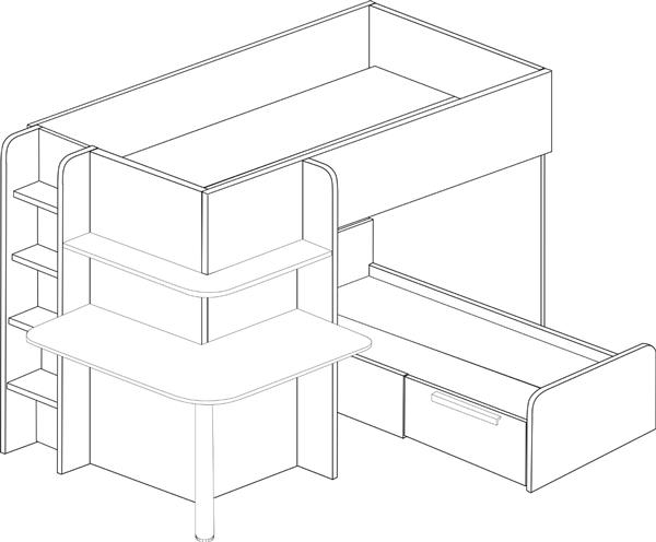 Grote foto palatino hoekstapelbed met bureau kast en lade 90x190 witgrenen antraciet trasman huis en inrichting bedden