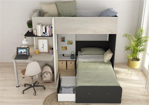Grote foto palatino hoekstapelbed met bureau kast en lade 90x190 witgrenen antraciet trasman huis en inrichting bedden