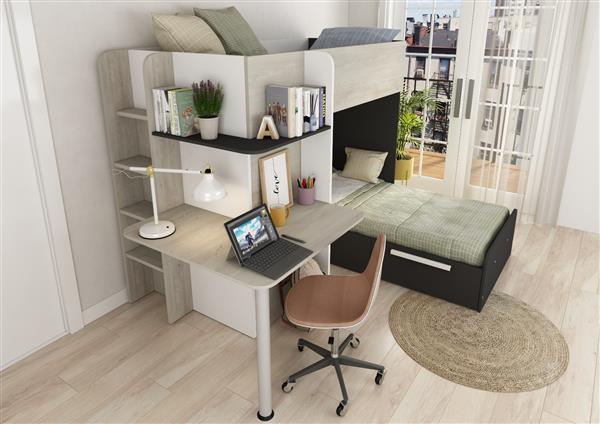 Grote foto palatino hoekstapelbed met bureau kast en lade 90x190 witgrenen antraciet trasman huis en inrichting bedden
