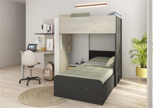 Grote foto palatino hoekstapelbed met bureau kast en lade 90x190 witgrenen antraciet trasman huis en inrichting bedden