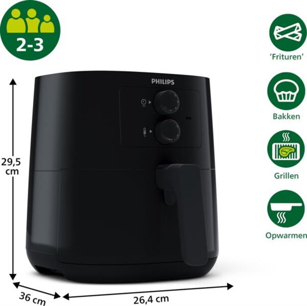 Grote foto philips essential rapid air technologie hd9200 airfryer 0 8 kg 4 1l zwart verpakking besch huis en inrichting keukenbenodigdheden