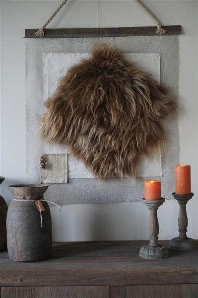 Grote foto wanddoek ijslands bruin schapenvacht h82 x b73 cm huis en inrichting woningdecoratie