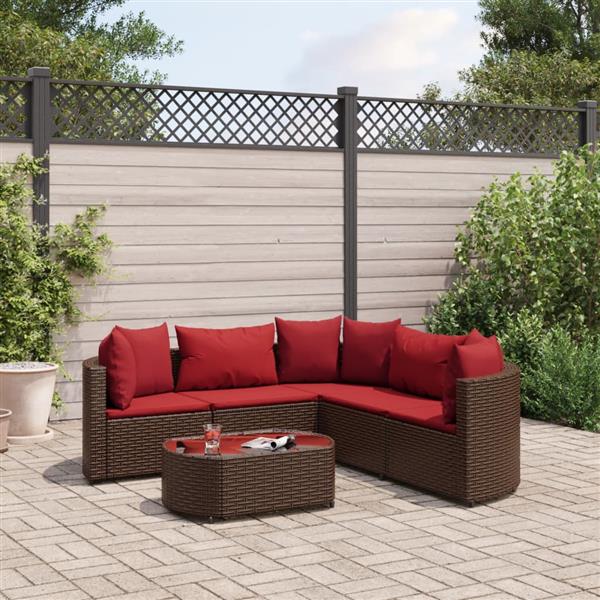 Grote foto vidaxl 6 delige loungeset met kussens poly rattan bruin tuin en terras tuinmeubelen