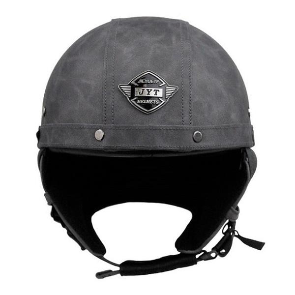 Grote foto jyt grijs leren pothelm motoren kleding
