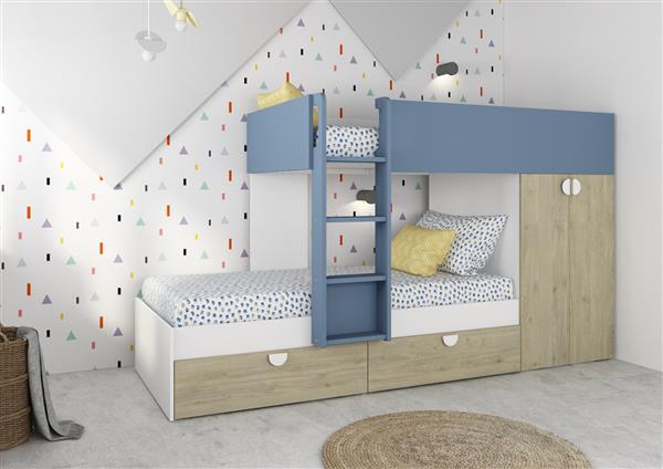 Grote foto fratello stapelbed met kast en lades 90x190 witgrenen blauw trasman huis en inrichting bedden
