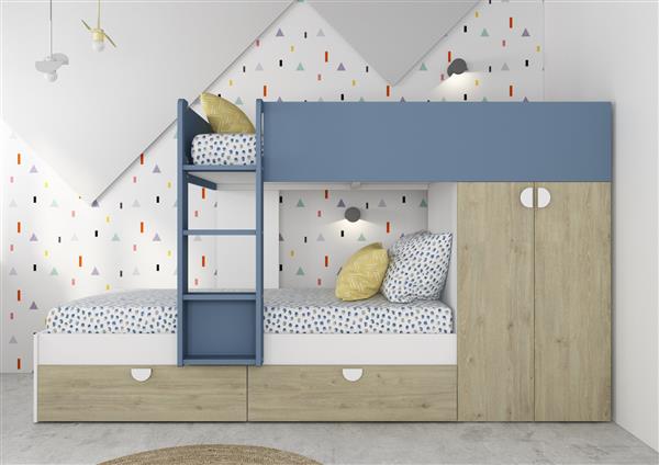 Grote foto fratello stapelbed met kast en lades 90x190 witgrenen blauw trasman huis en inrichting bedden