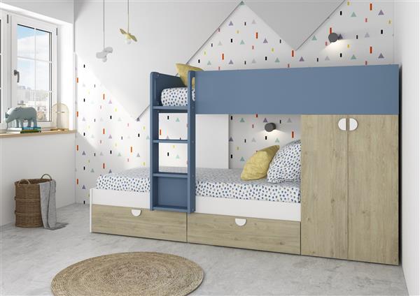 Grote foto fratello stapelbed met kast en lades 90x190 witgrenen blauw trasman huis en inrichting bedden